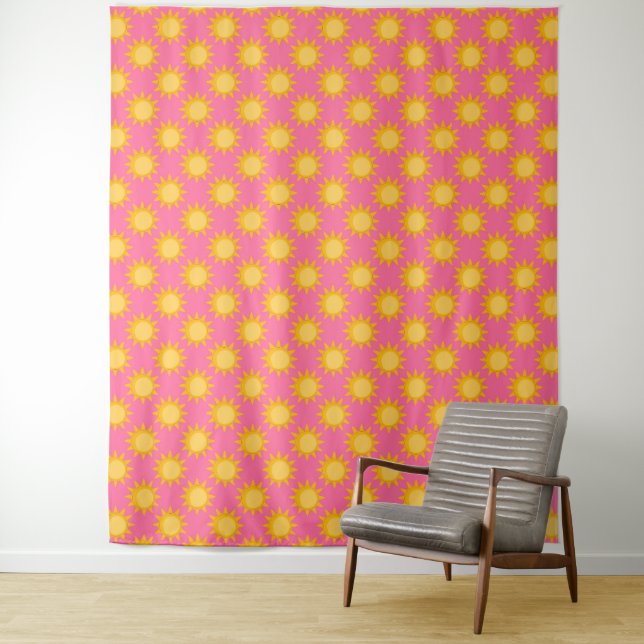 Sunshine Sun Pattern Design On Pink Tapestry (In Situ)