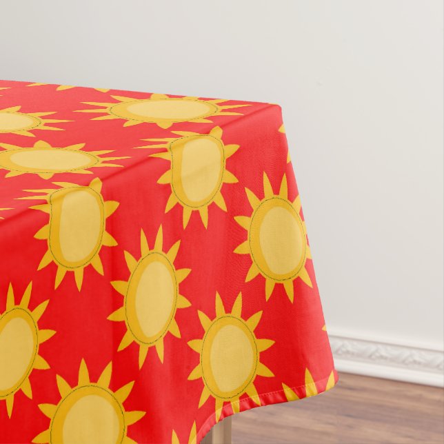 Sunshine Sun Pattern Design On Red Tablecloth (In Situ)
