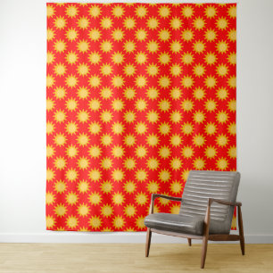 Sunshine Sun Pattern Design On Red Tapestry