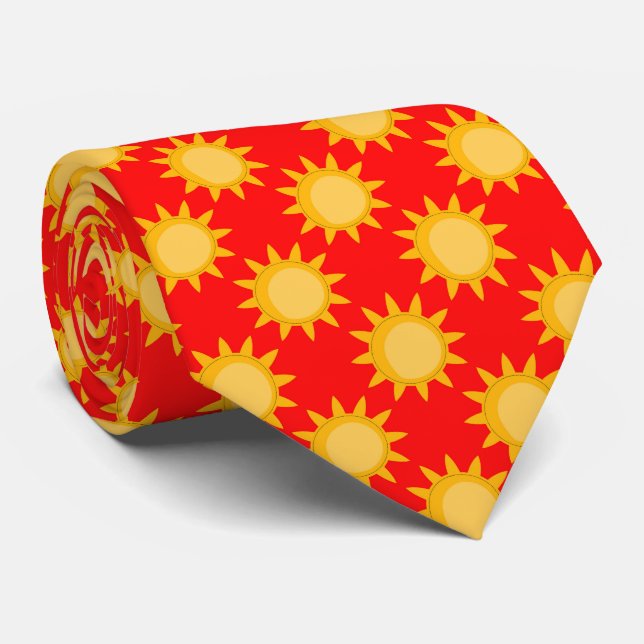 Sunshine Sun Pattern Design On Red Tie (Rolled)