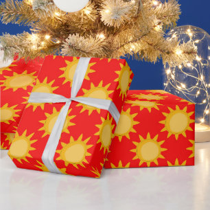 Sunshine Sun Pattern Design On Red Wrapping Paper