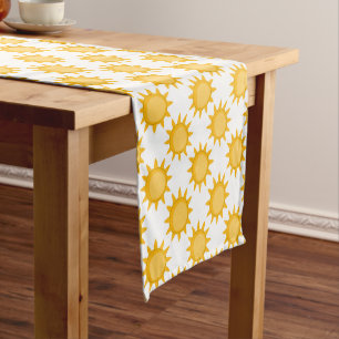 Sunshine Sun Pattern Design On White Short Table Runner