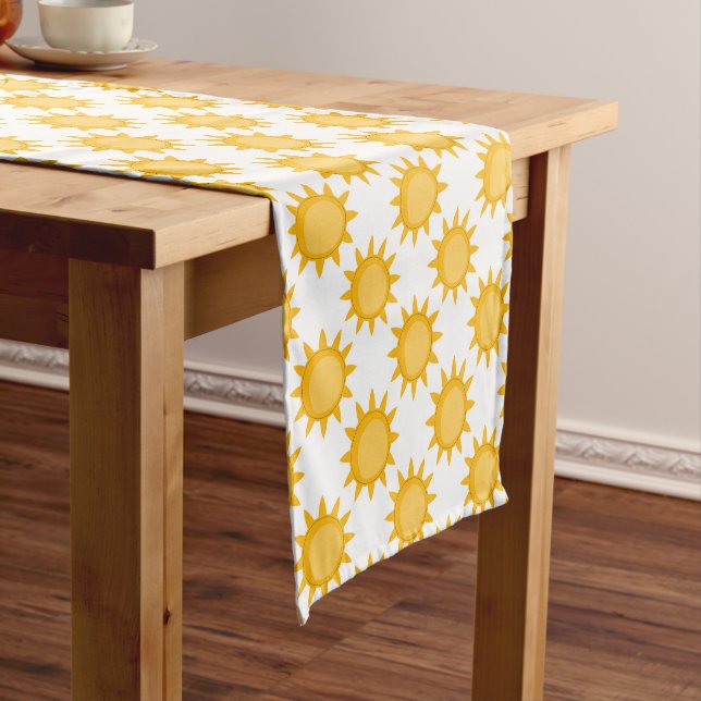 Sunshine Sun Pattern Design On White  Short Table Runner (In Situ)