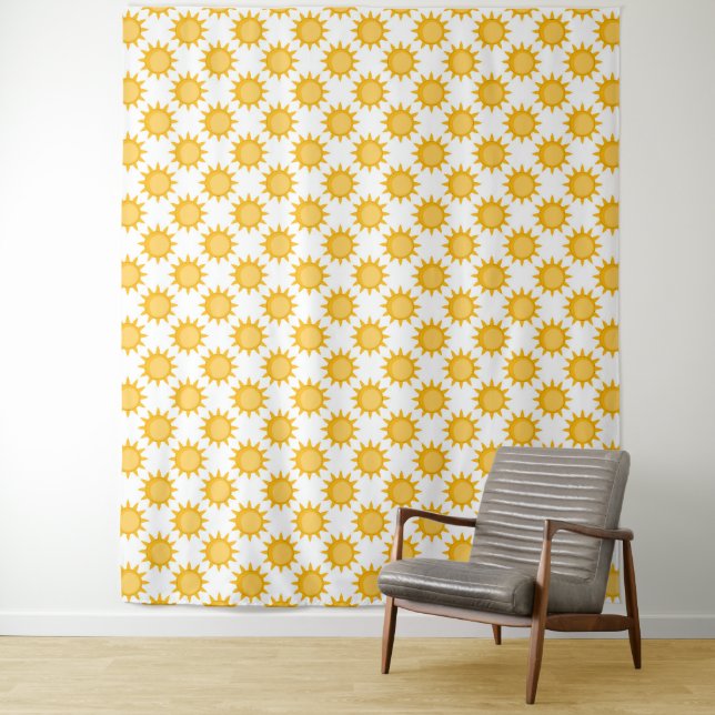 Sunshine Sun Pattern Design On White  Tapestry (In Situ)