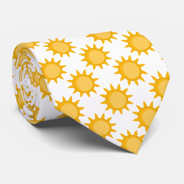 Sunshine Sun Pattern Design On White  Tie (Rolled)
