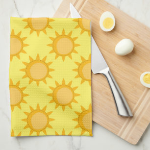 Sunshine Sun Pattern Design On Yellow Tea Towel