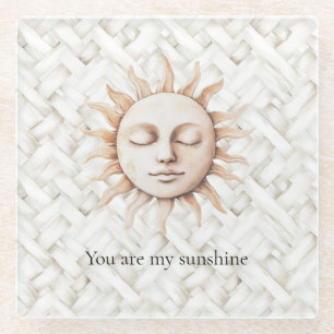 Sunshine Sun White Basket Weave Glass Coaster