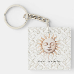 Sunshine Sun White Basket Weave Key Ring