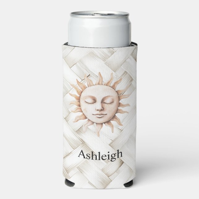 Sunshine Sun White Basket Weave Seltzer Can Cooler (Seltzer Front)