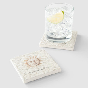 Sunshine Sun White Basket Weave Stone Coaster