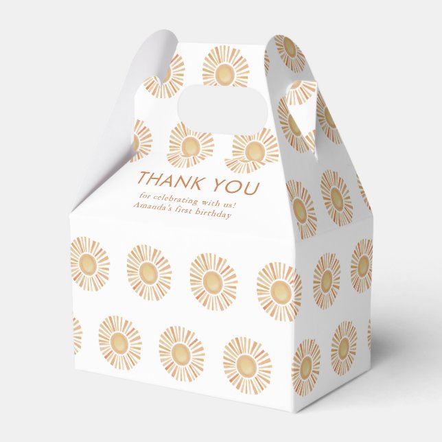 Sunshine Sun Yellow First Boho Birthday Thank You Favour Box (Front Side)