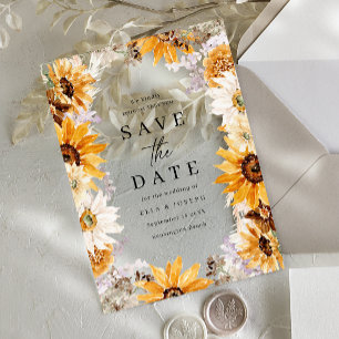 Sunshine Sunflowers Boho Wedding Save The Date Acrylic Invitations