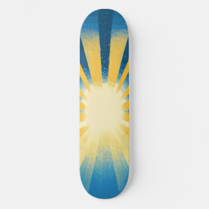 Sunshine Sunrise Retro 70s Boho Blue Yellow Skateboard