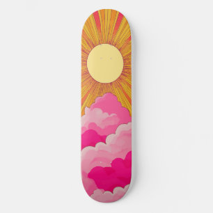 Sunshine Sunrise Retro 70s Boho Yellow Pink Skateboard