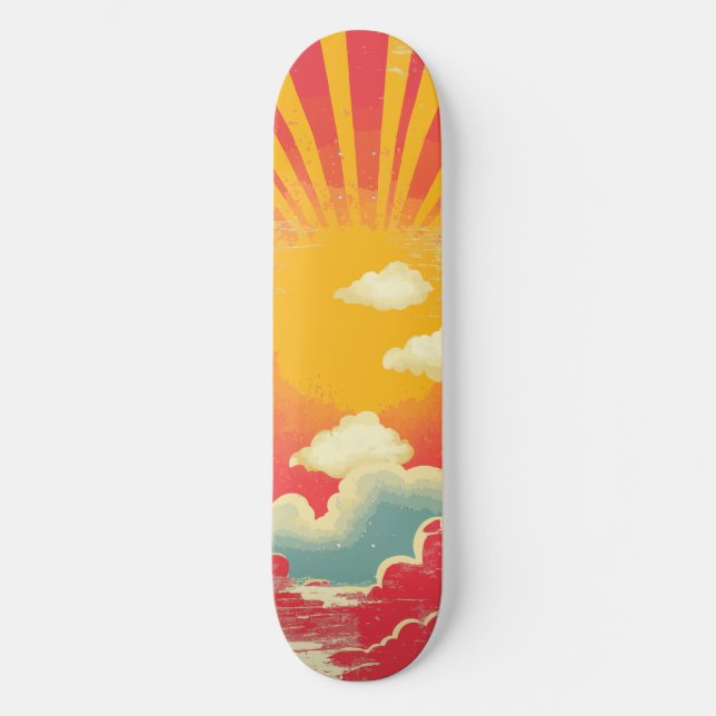 Sunshine Sunrise Retro 70s Boho Yellow Pink Skateboard (Front)
