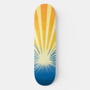 Sunshine Sunset Retro 70s Boho Blue Yellow Skateboard