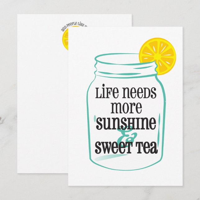 Sunshine Sweet Tea Southern Mason Jar Lemon Teal Thank You Card (Front/Back)
