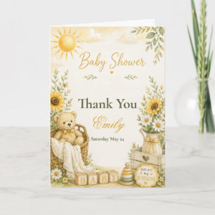 Sunshine Teddy Bear Baby Shower Thank You Card