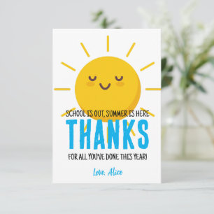 Sunshine Thank You ,Summer Teacher Appreciation  Card