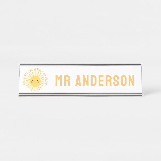 Sunshine thank you teacher modern elegant desk name plate (Front)