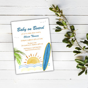 Sunshine Tropical Surf Baby On Board Baby Shower Invitation