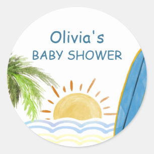 Sunshine Tropical Surfing Baby Shower  Classic Round Sticker