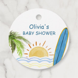 Sunshine Tropical Surfing Baby Shower Favour Tags