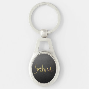 "Sunshine" Typography in Faux Painted Gold Key Ring