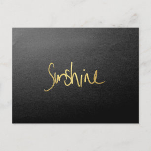 "Sunshine" Typography in Faux Painted Gold Postcard