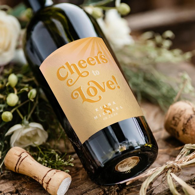 Sunshine Typography Wedding Cheers Orange ID1048 Wine Label (Creator Uploaded)