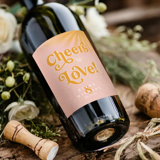 Sunshine Typography Wedding Cheers Pink ID1048 Wine Label (Creator Uploaded)