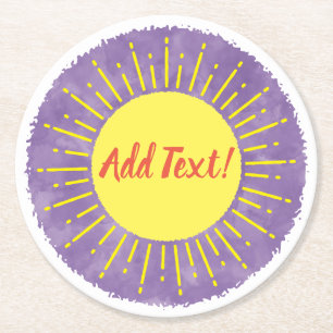 Sunshine Watercolor Baby Shower Background Custom Round Paper Coaster