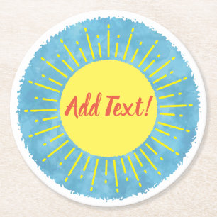 Sunshine Watercolor Baby Shower Background Custom Round Paper Coaster
