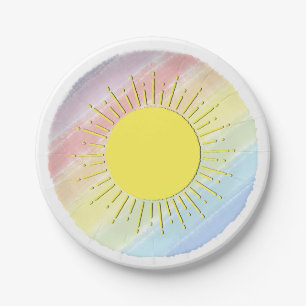 Sunshine Watercolor Baby Shower Pastel Rainbow Paper Plate