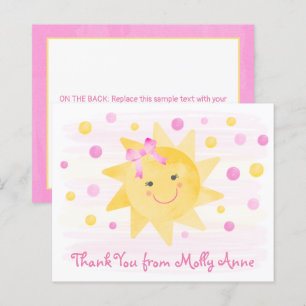 Sunshine Watercolor Cute Girly Pink Thank You Card