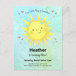 Sunshine Watercolor Kids Birthday Party Invitation Postcard