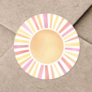 Sunshine Watercolor Pink Sun Classic Round Sticker