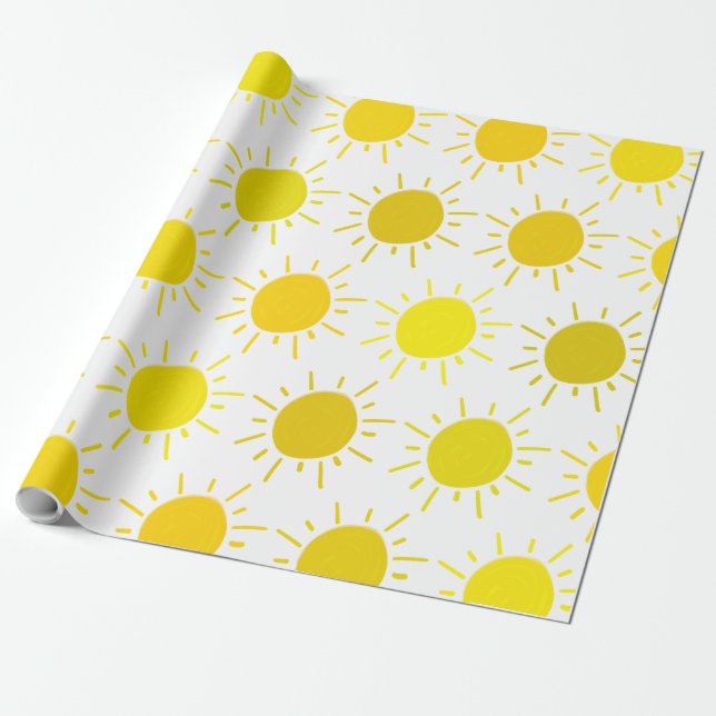 Sunshine Whimsical Yellow Sun Birthday Party Wrapping Paper (Unrolled)