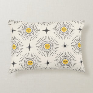 Sunshine with Face Celestial Seamless Pattern Decorative Cushion