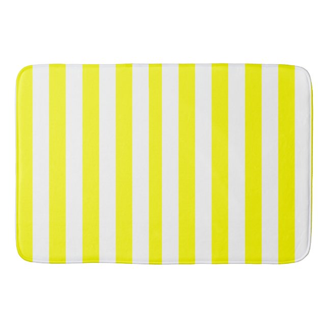 Sunshine Yellow and White Striped Print Bath Mat (Front)