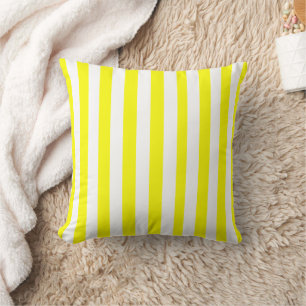 Sunshine Yellow and White Striped Print Cushion