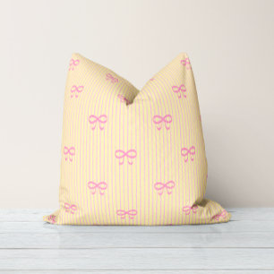 Sunshine Yellow Balletcore Ribbon Bows Cushion
