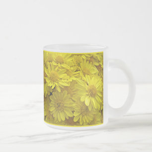 Sunshine Yellow Chrysanthemums Frosted Glass Coffee Mug