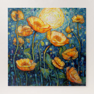 Sunshine Yellow Floral Mosaic Colourful Art Jigsaw Puzzle