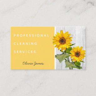 Sunshine yellow floral sunflower cleaning service business card