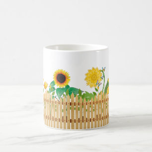 Sunshine Yellow Flowers and Garden Fence Nature Coffee Mug