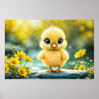 Sunshine yellow fluffy chicken blue - eyed bird