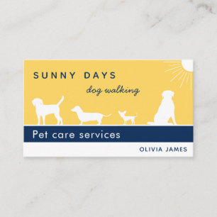 Sunshine yellow navy white sunny days dog pet care business card