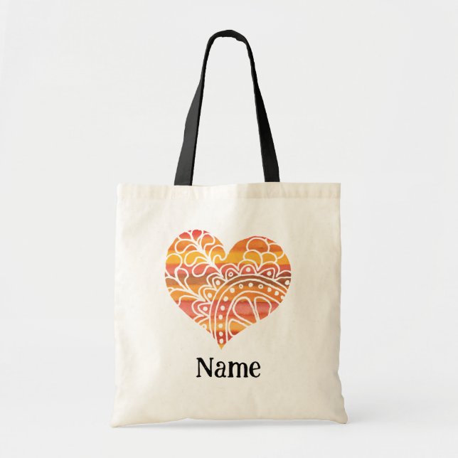 Sunshine Yellow Orange Mandala Heart Customised Tote Bag (Front)