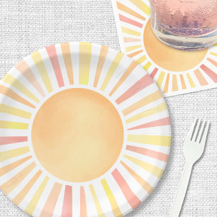 Sunshine Yellow Orange Sun Paper Plate